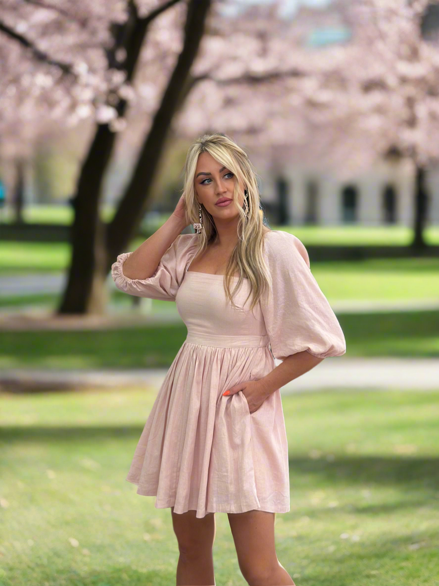 Darcie Blush Linen Blend Dress – Pink Birch Boutique