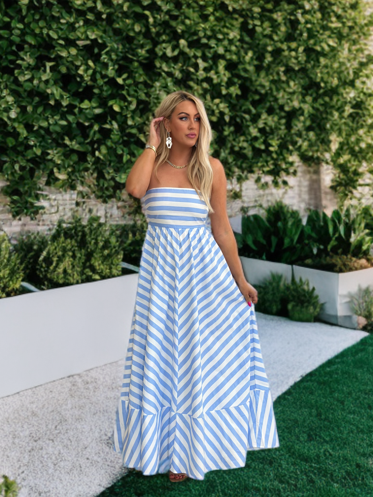 Breezy Skies Strapless Maxi Dress