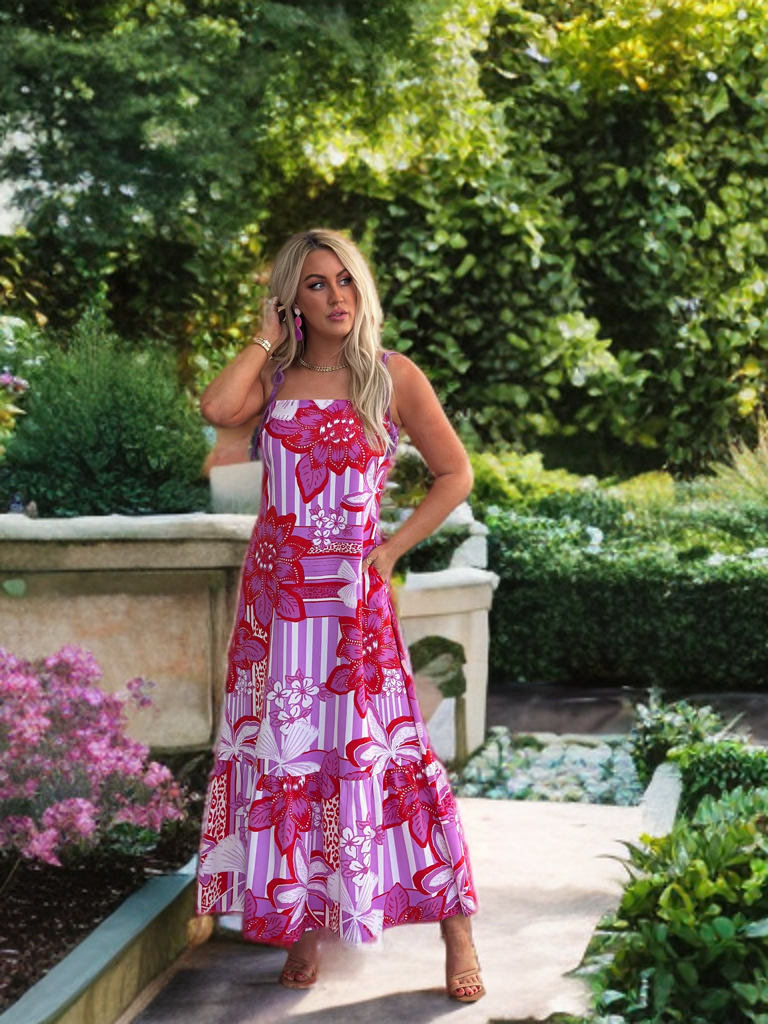palm paradise maxi dress pink Rose Gilded Palm Paradise Maxi Dress XXL
